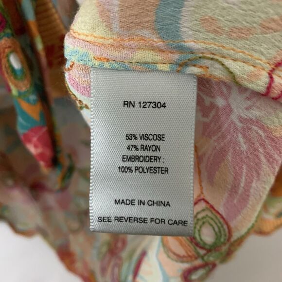 John Mark Women's Size M Embroidered Floral Button Tie Front Blouse 3/4 Sleeve - Picture 7 of 9